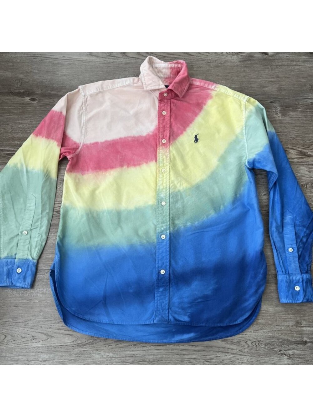 Polo Ralph Lauren Ombre‎ Cotton Button Up Shirt Womens 4 Long Sleeve Dip Dye